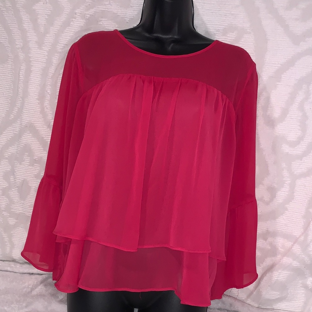 a new day Layered Chiffon Blouse in Fuchsia